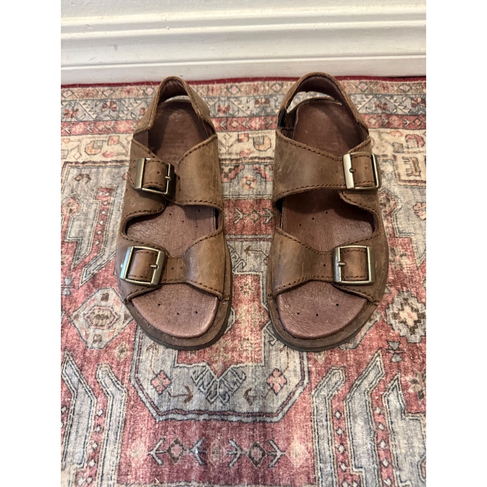 Mozo Brown Leather Slingback Buckle Sandals Ladies 6.5 Lug Sole Rugged Comfort